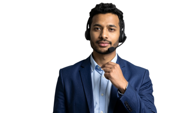 Focused IT Support Specialist with Headset, Transparent Background, PNG