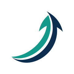 Teal and navy blue curved arrows pointing upwards on white background growth success