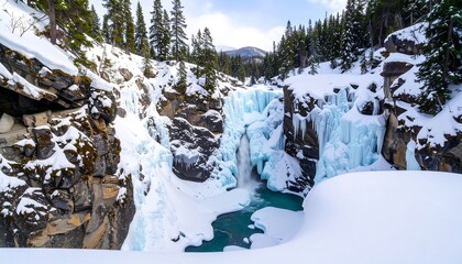 Winter waterfall in a snowy canyon