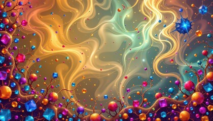 Colorful Abstract Celebration Scene with Glowing Geometric Shapes