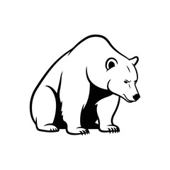 Grizzly bear illustration, black and white, isolated on white background