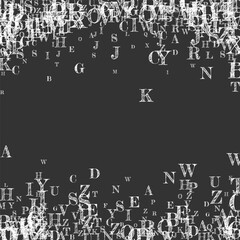 Flying latin letters. White chalk  scattered