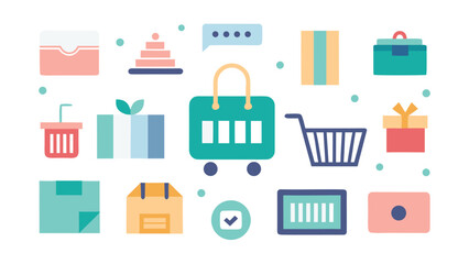 Modern flat vector illustration of e commerce shopping icons and elements