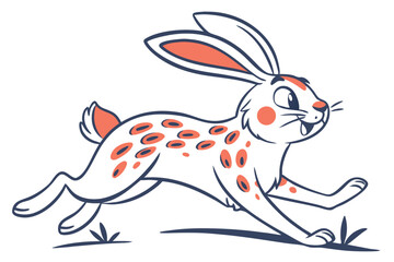 Cartoon Running Rabbit with Coral Spots, Simple on White Background