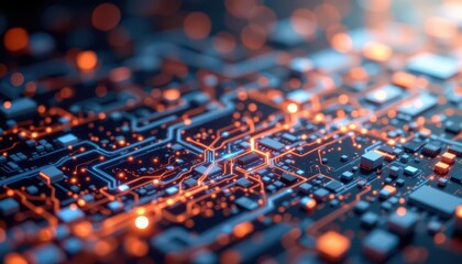 Futuristic Circuit Board with Glowing Lights