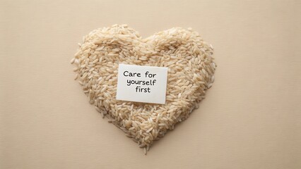 Heart shaped rice with a care for yourself first message