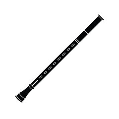 Minimalist black silhouette of a flute on a clean white background