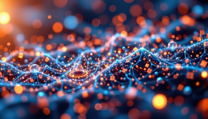 Futuristic Digital Landscape with Neural Network Elements