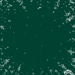 Falling letters of English language. White chalk