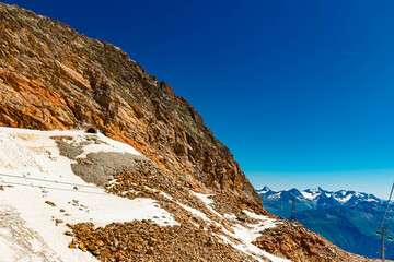 Alpine summer view at Tiefenbach glacier at Soelden, Oetztal valley, Tyrol, Austria