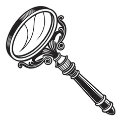 Illustration of a vintage magnifying glass with ornate handle