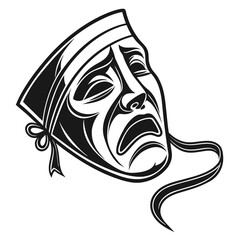 Tragic theatrical mask, symbol of sorrow and grief