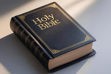 Old holy bible book with cross symbol on cover isolated on white background