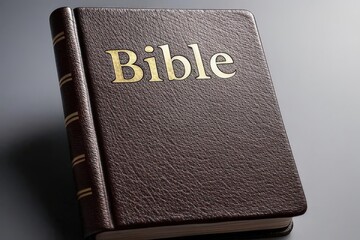 Old holy bible book with cross symbol on cover isolated on white background