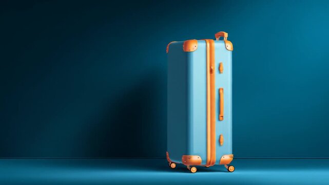 Blue suitcase with orange details against a dark blue background