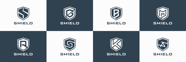 shield logos. illustration of shield icon with letter for business branding.