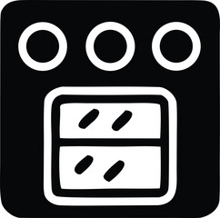 Simple icon of a kitchen oven with four burners and oven door featuring two oven racks black and white line art style