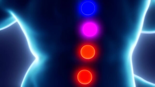 Human silhouette with glowing chakra points
