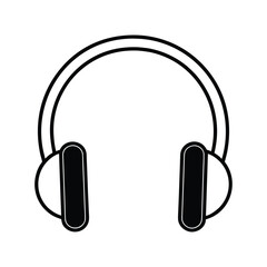 Simple black silhouette of modern headphones on a clean white background