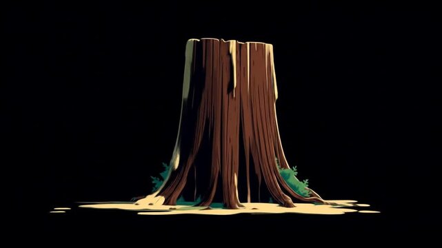 Stylized illustration of a tree stump on a black background