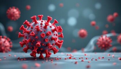 Closeup Viral Particle with Spike Proteins Cool Tones