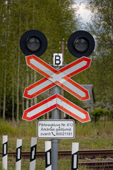 European Traffic Light with Letter B and Sign Indicating 2 Railway Tracks