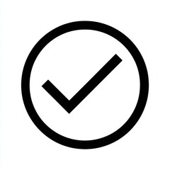 Simple black outline check mark inside a circle icon symbol for approval success completion and agreement isolated on white background