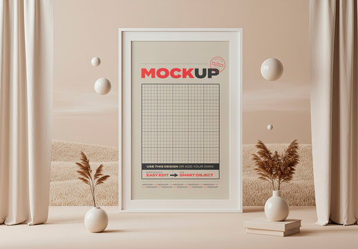 Vertical Poster Frame Mockup Surreal Scene