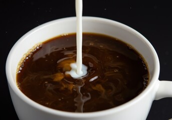 Pouring milk into a cup of coffee