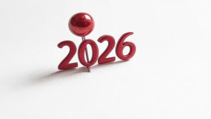 "Red 2026 numbers pinned on a corkboard with shadow, concept for new year, planning, and future goals"