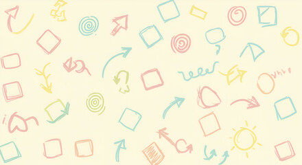 Whimsical Hand-Drawn Pastel Shapes and Arrows Pattern Background Design