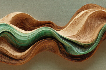 Flowing wooden and green layered ribbon texture
