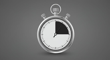 Realistic silver stopwatch illustration on grey background depicting time management
