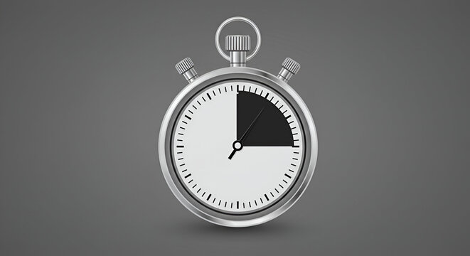 Realistic silver stopwatch illustration on grey background depicting time management