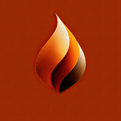 Stylized flame logo on muted red background