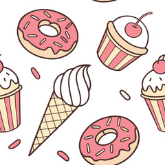 "20 Minimal Flat Dessert & Snack Vector Pattern – Cute Food Icons"
