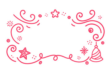 Minimalist pink and red doodle-style holiday borders with whimsical swirls, bells, and stars, modern cute Christmas invitation frame pack on white background