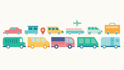 Collection of 20 diverse transportation icons for modern design projects featuring vehicles and travel elements