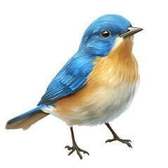 Fototapeta premium A charming bluebird perches gracefully, its azure plumage a striking contrast against its warm chest, isolated on transparent background, a symbol of happiness
