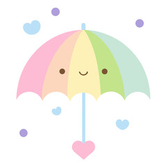 Cute Rainbow Umbrella with Smiling Face and Heart Shaped Decoration for Kids and Children Design