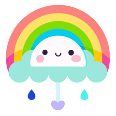Cute cartoon cloud character with a rainbow illustration radiating positive cheerful energy in the sky