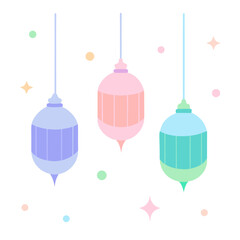 Ramadan Kareem colorful pastel lanterns with geometric shapes and stars decoration celebration festive background