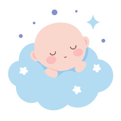 Cute baby sleeping peacefully on a soft blue cloud vector illustration concept design