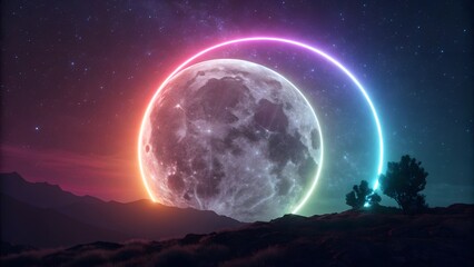 neon moon and stars
