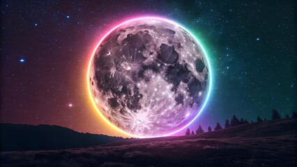 neon moon and stars
