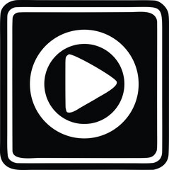 Modern play button icon inside a square border classic media player symbol for digital entertainment and broadcast