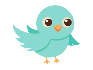 Cute little blue bird cartoon illustration with sweet eyes and orange beak isolated on white background