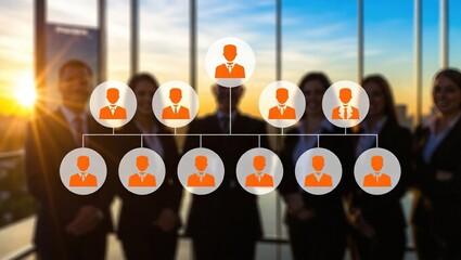 Business Team with Organizational Chart Overlay.