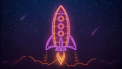 Neon rocket in space