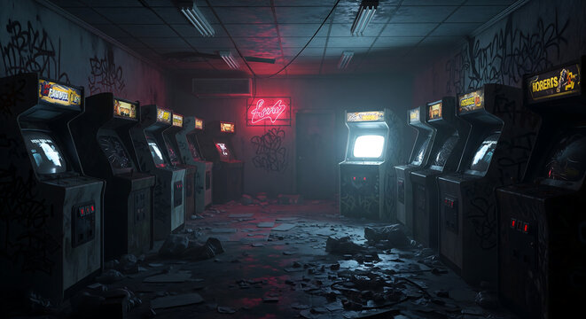 Step back in time with retro arcade games, bringing classic fun and nostalgia to any project with vintage vibes and a touch of edgy urban style - Powered by Adobe